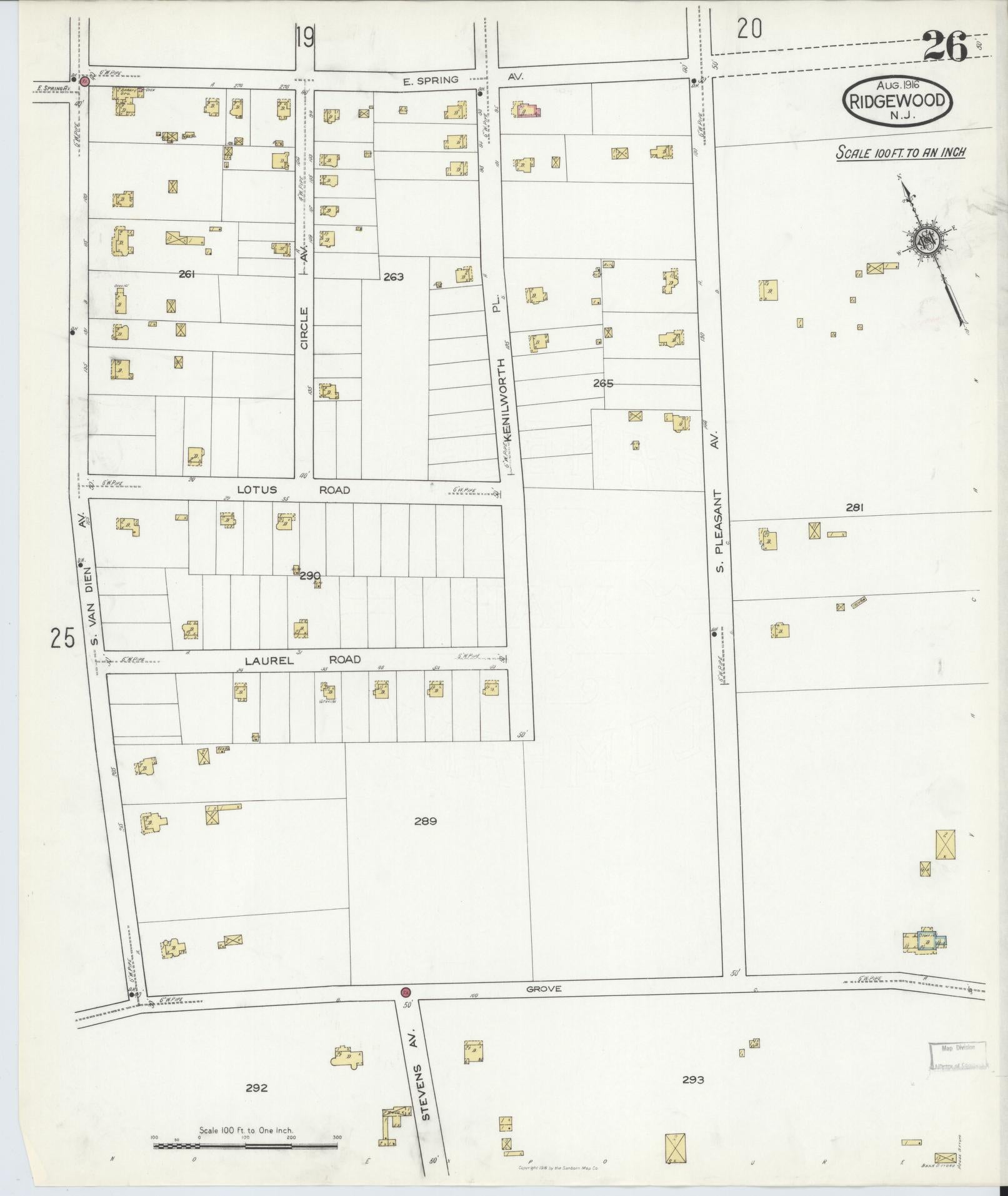 Sanborn Fire Insurance Map from Ridgewood, Bergen County, New Jersey (1916), Sheet #0026 - Complete Map Set gallery image, historic Sanborn map, vintage wall art, New Jersey New Jersey