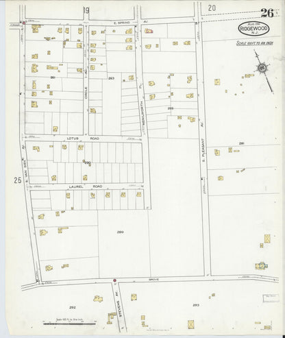 Sanborn Fire Insurance Map from Ridgewood, Bergen County, New Jersey (1916), Sheet #0026 - Complete Map Set gallery image, historic Sanborn map, vintage wall art, New Jersey New Jersey
