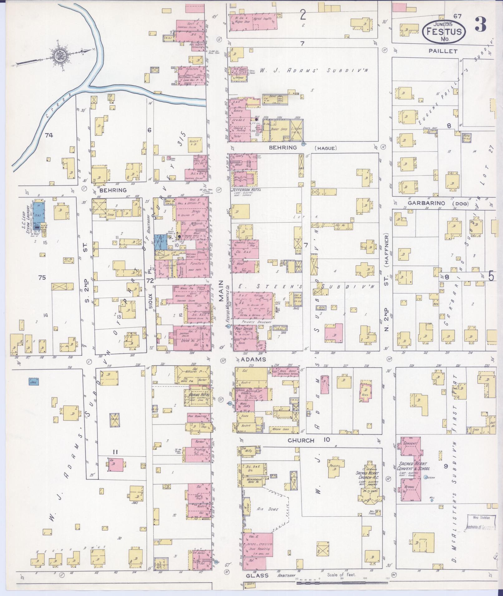 Sanborn Fire Insurance Map from Festus, Jefferson County, Missouri (1915), Sheet #0003 - Historic Sanborn Fire Insurance Map Print, vintage old map wall art, antique decor, genealogy gift, Missouri Missouri map