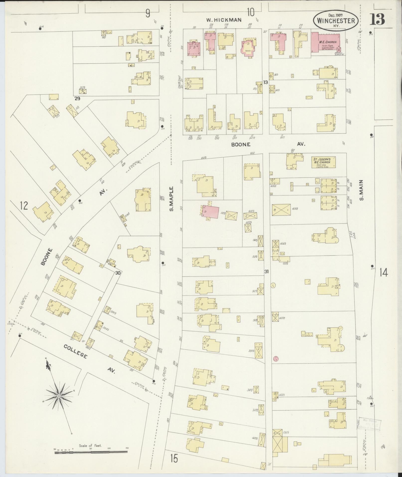 Sanborn Fire Insurance Map from Winchester, Clark County, Kentucky (1907), Sheet #0013 - Complete Map Set gallery image, historic Sanborn map, vintage wall art, Kentucky Kentucky