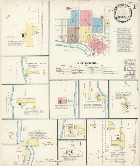 Sanborn Fire Insurance Map from Snohomish, Snohomish County, Washington (1892), Sheet #0001 - Historic Sanborn Fire Insurance Map Print, vintage old map wall art, antique decor, genealogy gift, Washington Washington map