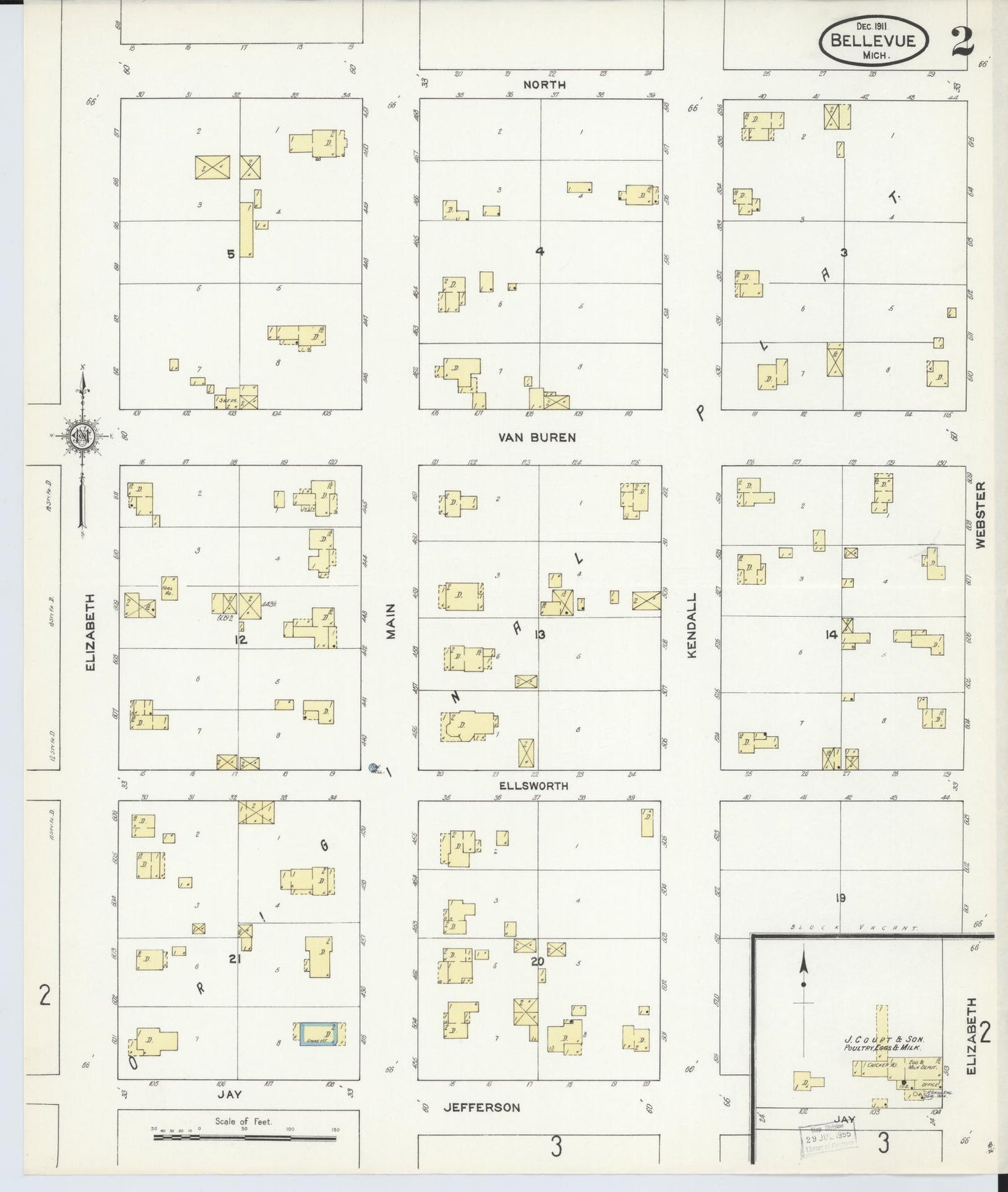 Sanborn Fire Insurance Map from Bellevue, Eaton County, Michigan (1911), Sheet #0002 - Complete Map Set gallery image, historic Sanborn map, vintage wall art, Michigan Michigan