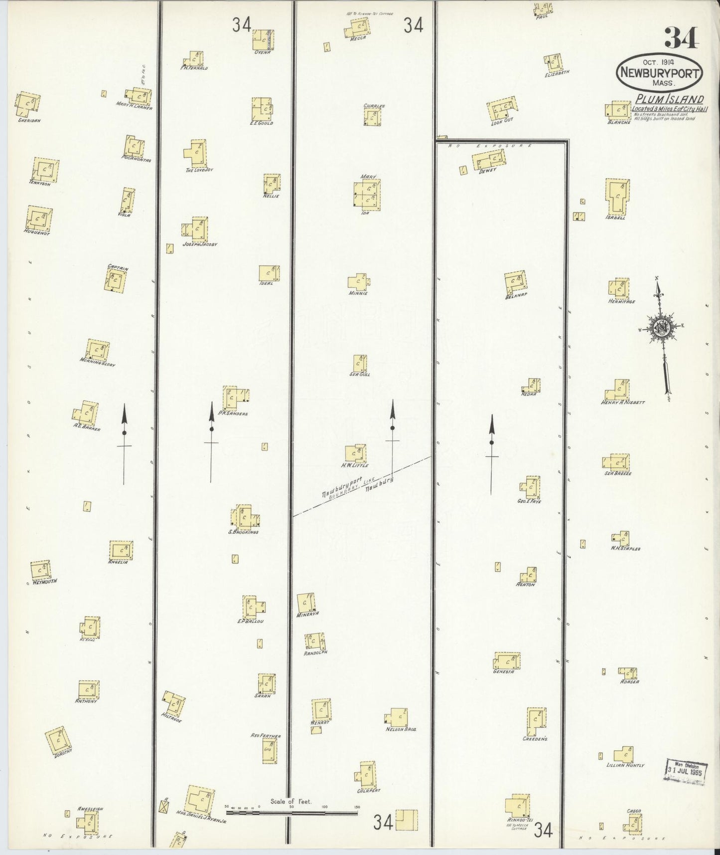 Sanborn Fire Insurance Map from Newburyport, Essex County, Massachusetts (1914), Sheet #0034 - Historic Sanborn Fire Insurance Map Print, vintage old map wall art, antique decor, genealogy gift, Massachusetts Massachusetts map