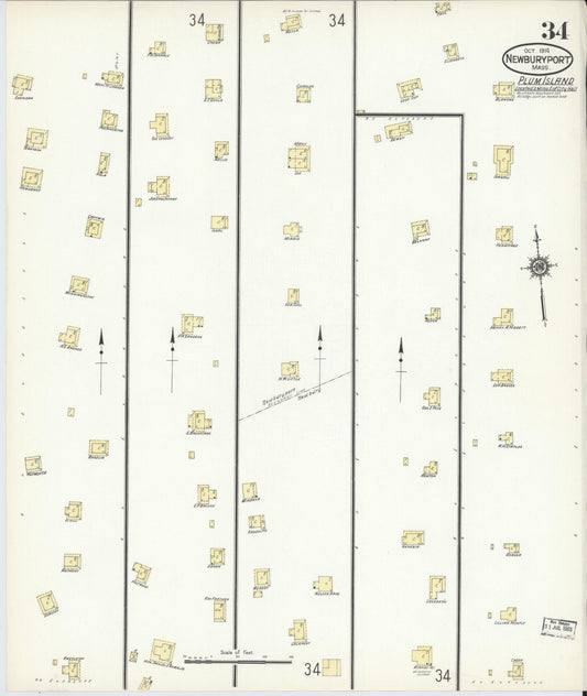 Sanborn Fire Insurance Map from Newburyport, Essex County, Massachusetts (1914), Sheet #0034 - Historic Sanborn Fire Insurance Map Print, vintage old map wall art, antique decor, genealogy gift, Massachusetts Massachusetts map