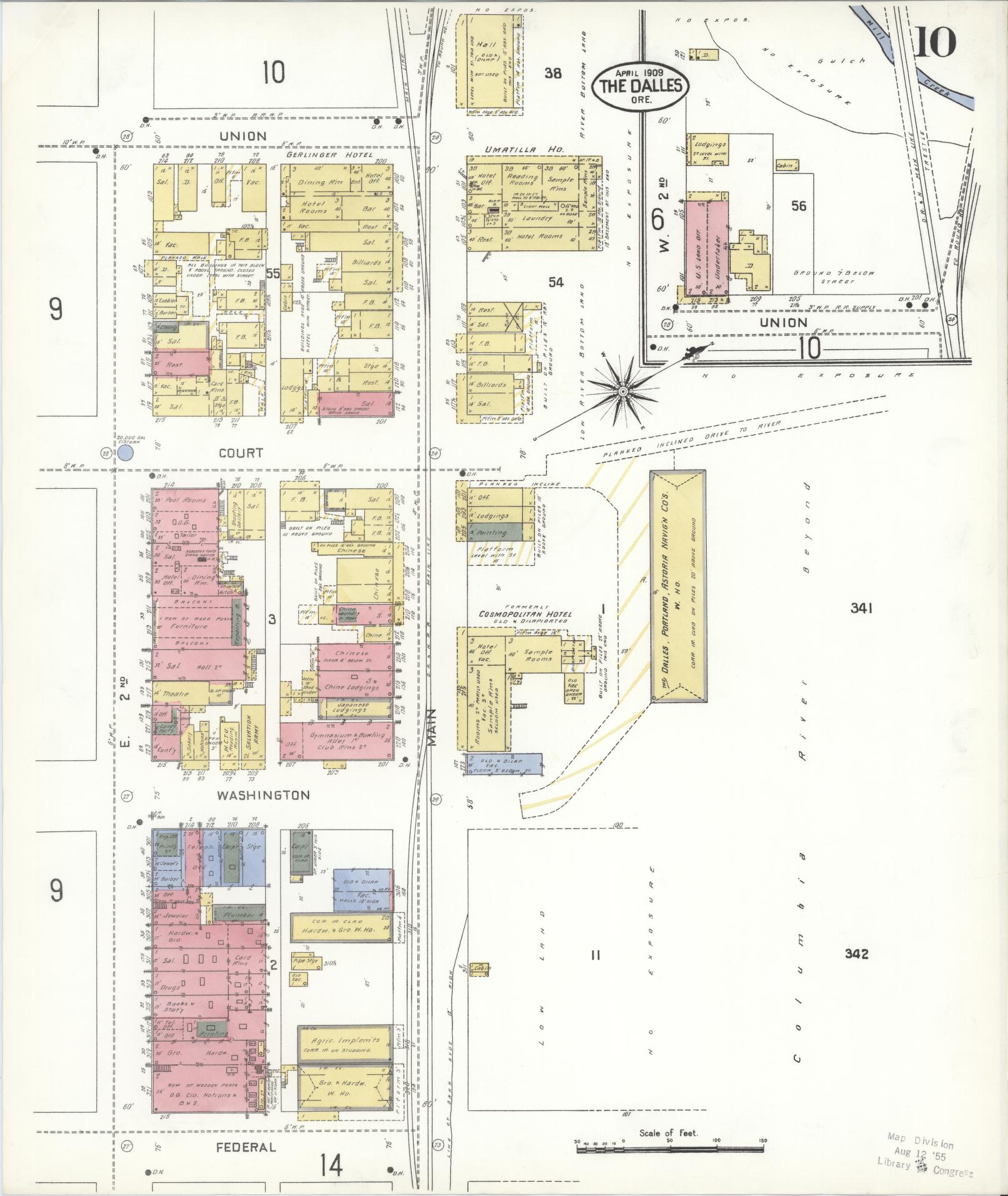 Sanborn Fire Insurance Map from The Dalles, Wasco County, Oregon (1909), Sheet #0010 - Complete Map Set gallery image, historic Sanborn map, vintage wall art, Oregon Oregon