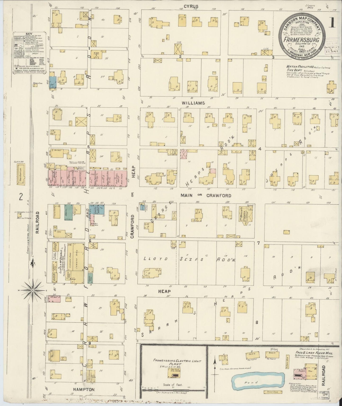 Sanborn Fire Insurance Map from Farmland, Randolph County, Indiana (1907), Sheet #0001 - Complete Map Set gallery image, historic Sanborn map, vintage wall art, Indiana Indiana