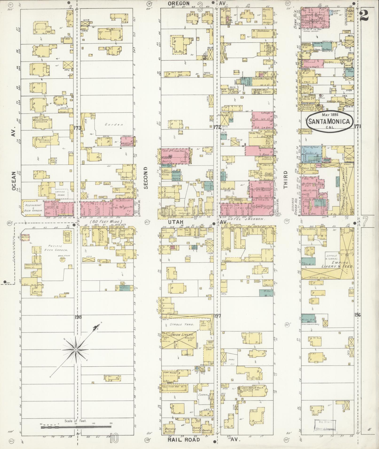 Sanborn Fire Insurance Map from Santa Monica, Los Angeles County, California (1895), Sheet #0002 - Complete Map Set gallery image, historic Sanborn map, vintage wall art, California California