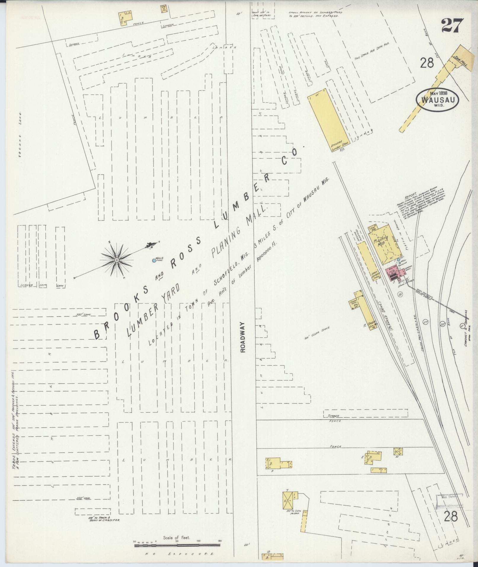 Sanborn Fire Insurance Map from Wausau, Marathon County, Wisconsin (1898), Sheet #0027 - Historic Sanborn Fire Insurance Map Print, vintage old map wall art, antique decor, genealogy gift, Wisconsin Wisconsin map