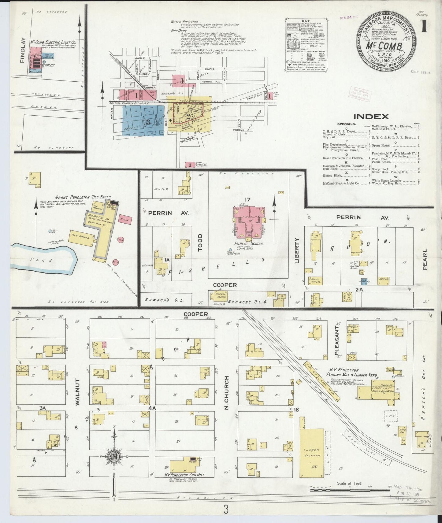 Sanborn Fire Insurance Map from McComb, Hancock County, Ohio (1910), Sheet #0001 - Complete Map Set gallery image, historic Sanborn map, vintage wall art, Ohio Ohio