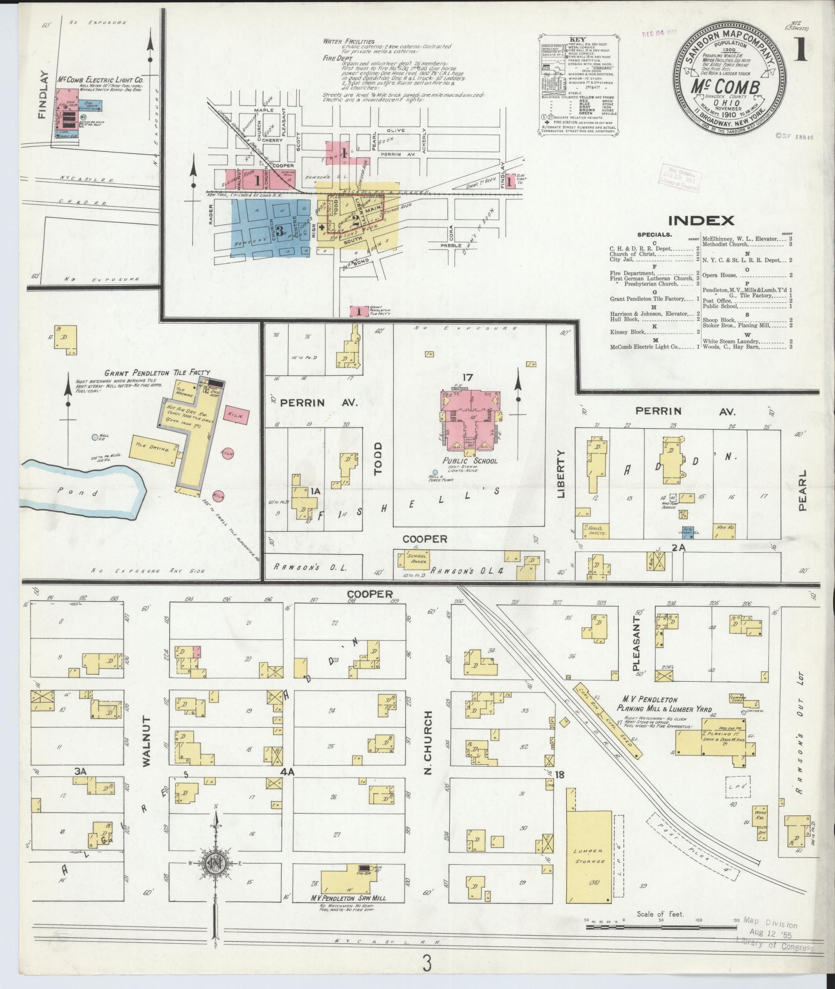 Sanborn Fire Insurance Map from McComb, Hancock County, Ohio (1910), Sheet #0001 - Complete Map Set gallery image, historic Sanborn map, vintage wall art, Ohio Ohio