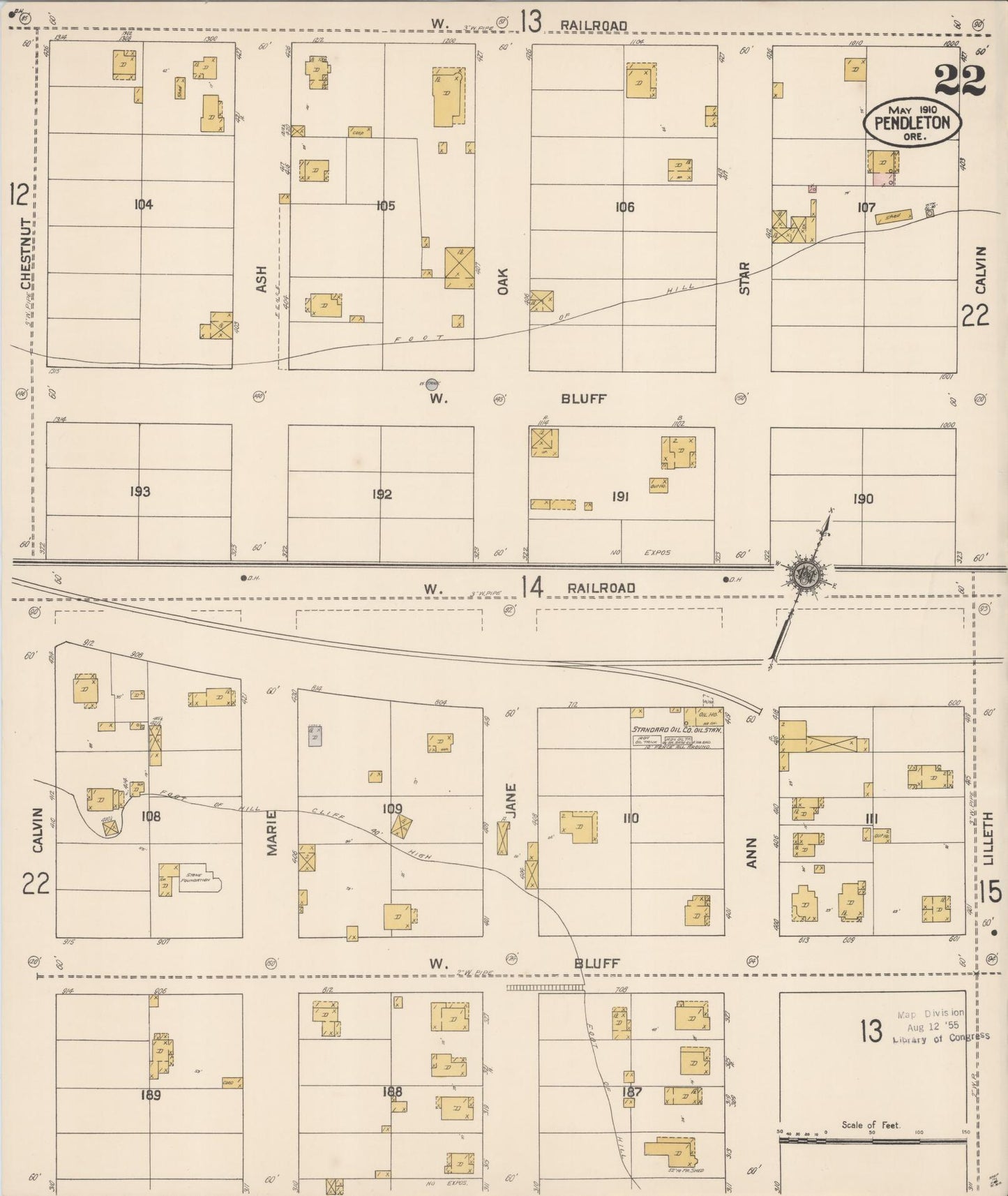 Sanborn Fire Insurance Map from Pendleton, Umatilla County, Oregon (1910), Sheet #0022 - Complete Map Set gallery image, historic Sanborn map, vintage wall art, Oregon Oregon
