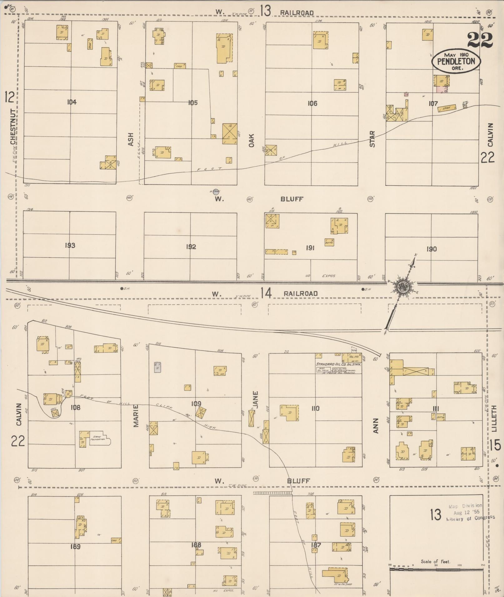 Sanborn Fire Insurance Map from Pendleton, Umatilla County, Oregon (1910), Sheet #0022 - Complete Map Set gallery image, historic Sanborn map, vintage wall art, Oregon Oregon