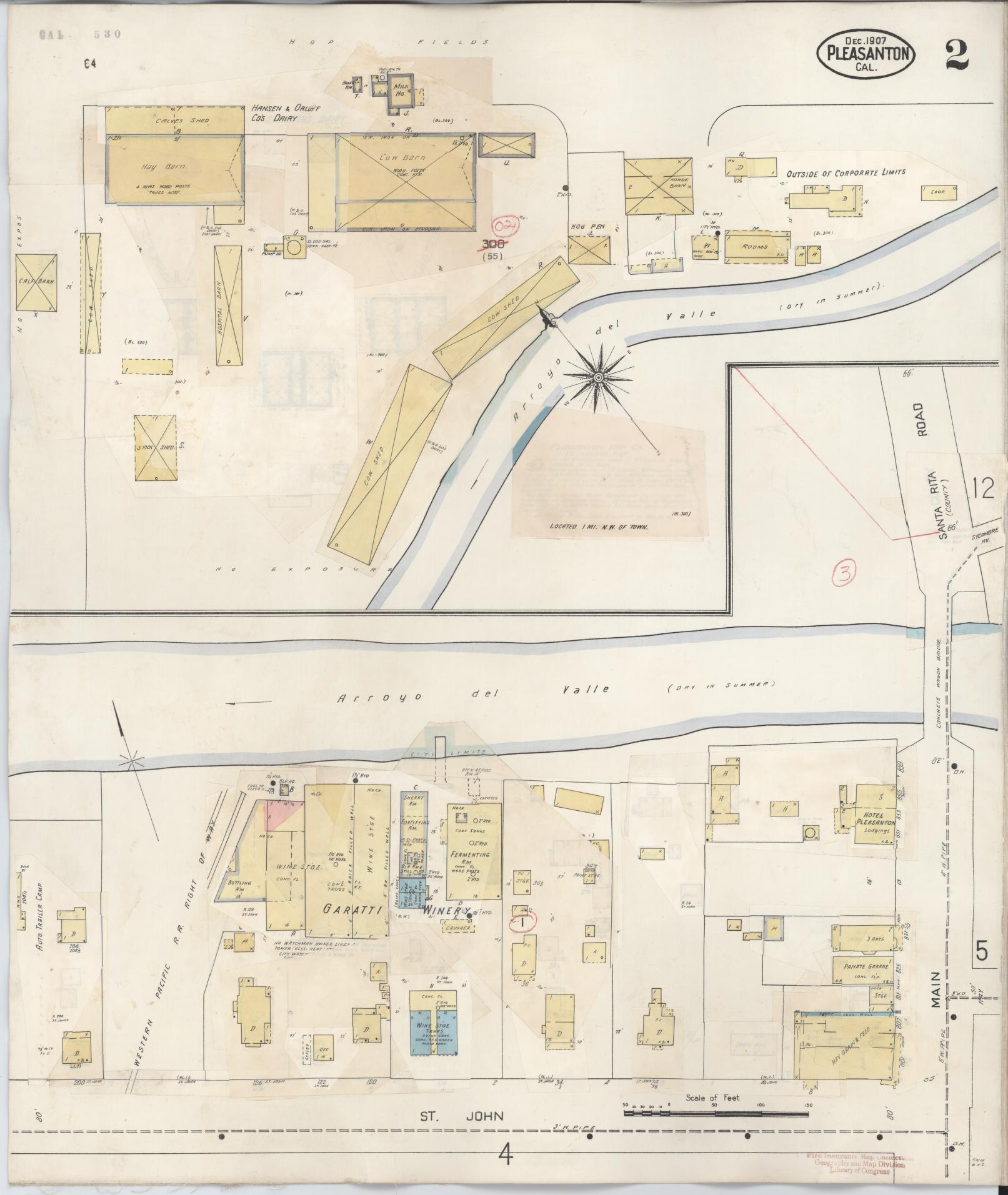 Sanborn Fire Insurance Map from Pleasanton, Alameda County, California (1943), Sheet #0002 - Complete Map Set gallery image, historic Sanborn map, vintage wall art, California California
