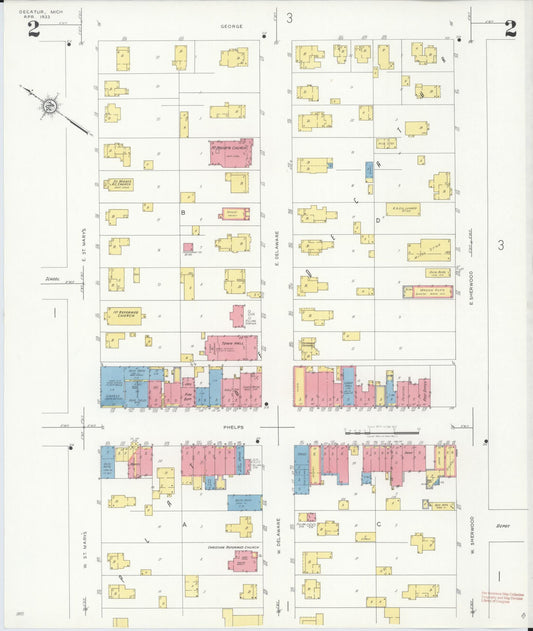 Sanborn Fire Insurance Map from Decatur, Van Buren County, Michigan (1933), Sheet #0002 - Historic Sanborn Fire Insurance Map Print, vintage old map wall art, antique decor, genealogy gift, Michigan Michigan map