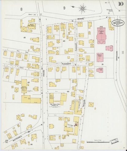 Sanborn Fire Insurance Map from Amesbury, Essex County, Massachusetts (1899), Sheet #0010 - Historic Sanborn Fire Insurance Map Print, vintage old map wall art, antique decor, genealogy gift, Massachusetts Massachusetts map