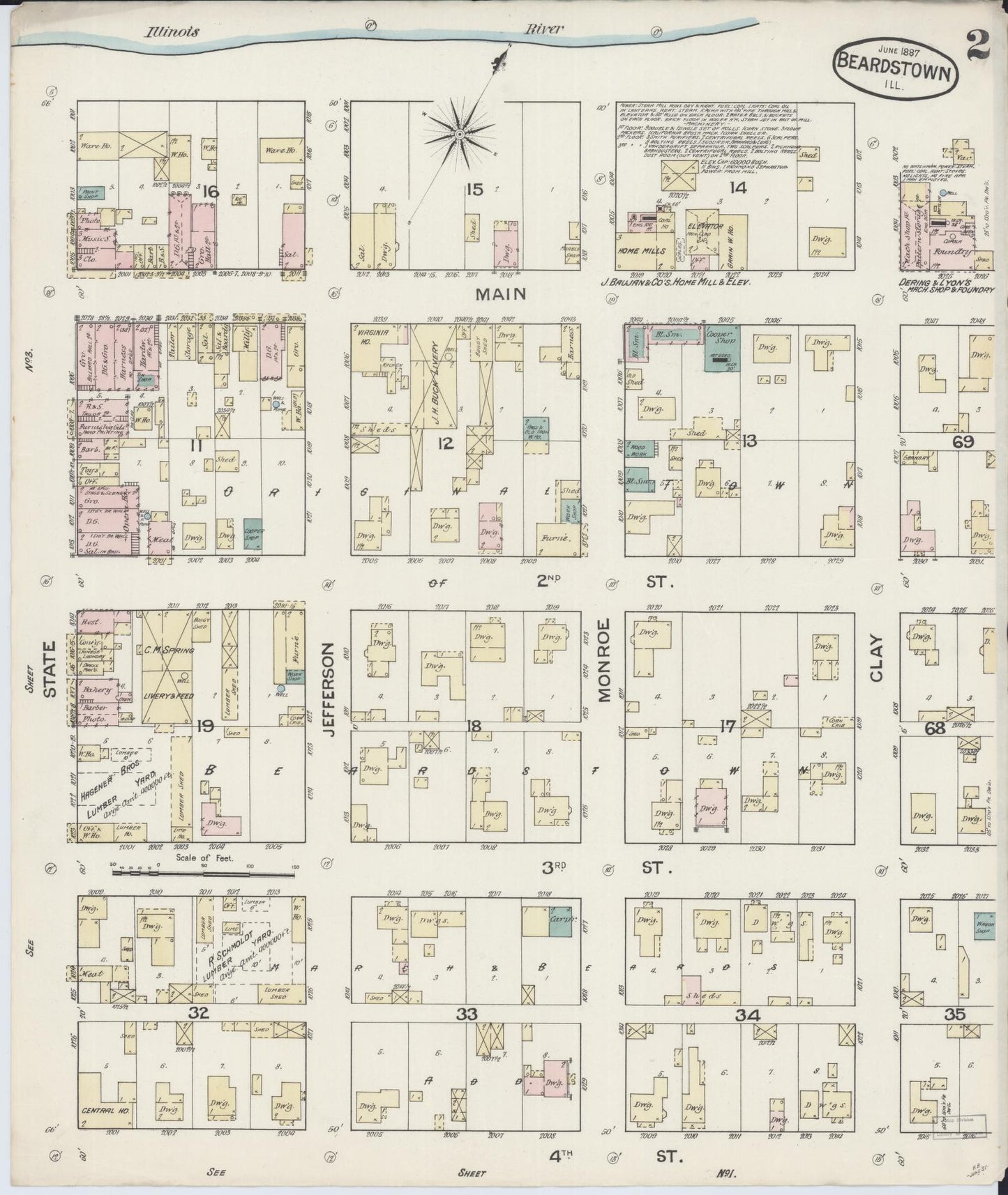 Sanborn Fire Insurance Map from Beardstown, Cass County, Illinois (1887), Sheet #0002 - Complete Map Set gallery image, historic Sanborn map, vintage wall art, Illinois Illinois