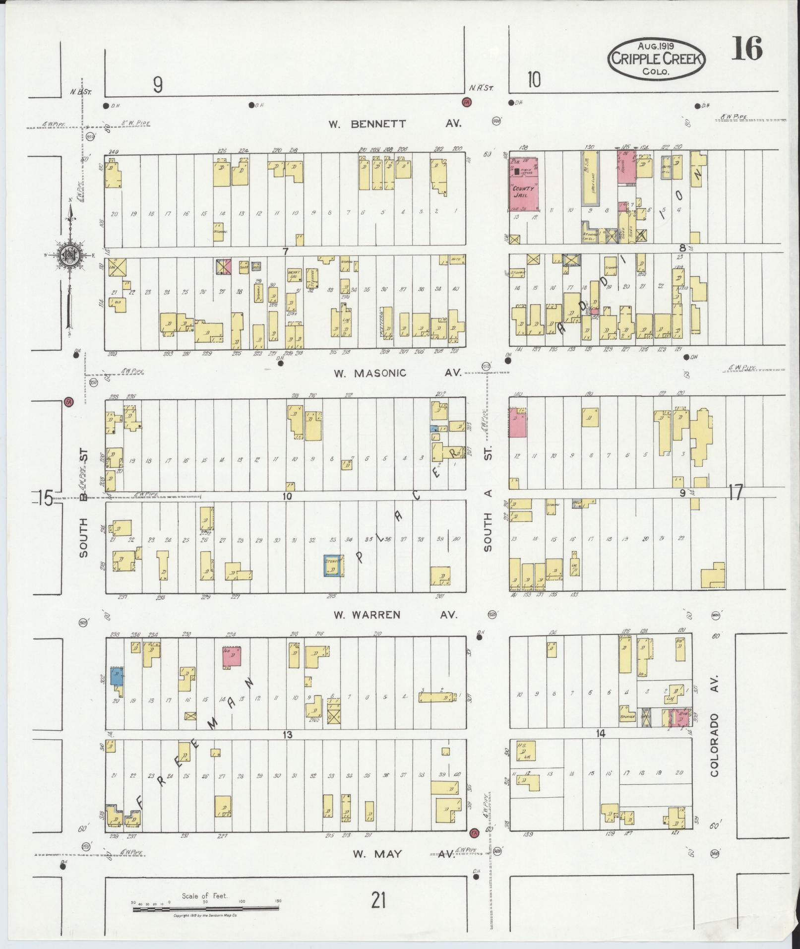 Sanborn Fire Insurance Map from Cripple Creek, Teller County, Colorado (1919), Sheet #0016 - Complete Map Set gallery image, historic Sanborn map, vintage wall art, Colorado Colorado