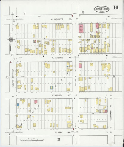 Sanborn Fire Insurance Map from Cripple Creek, Teller County, Colorado (1919), Sheet #0016 - Complete Map Set gallery image, historic Sanborn map, vintage wall art, Colorado Colorado