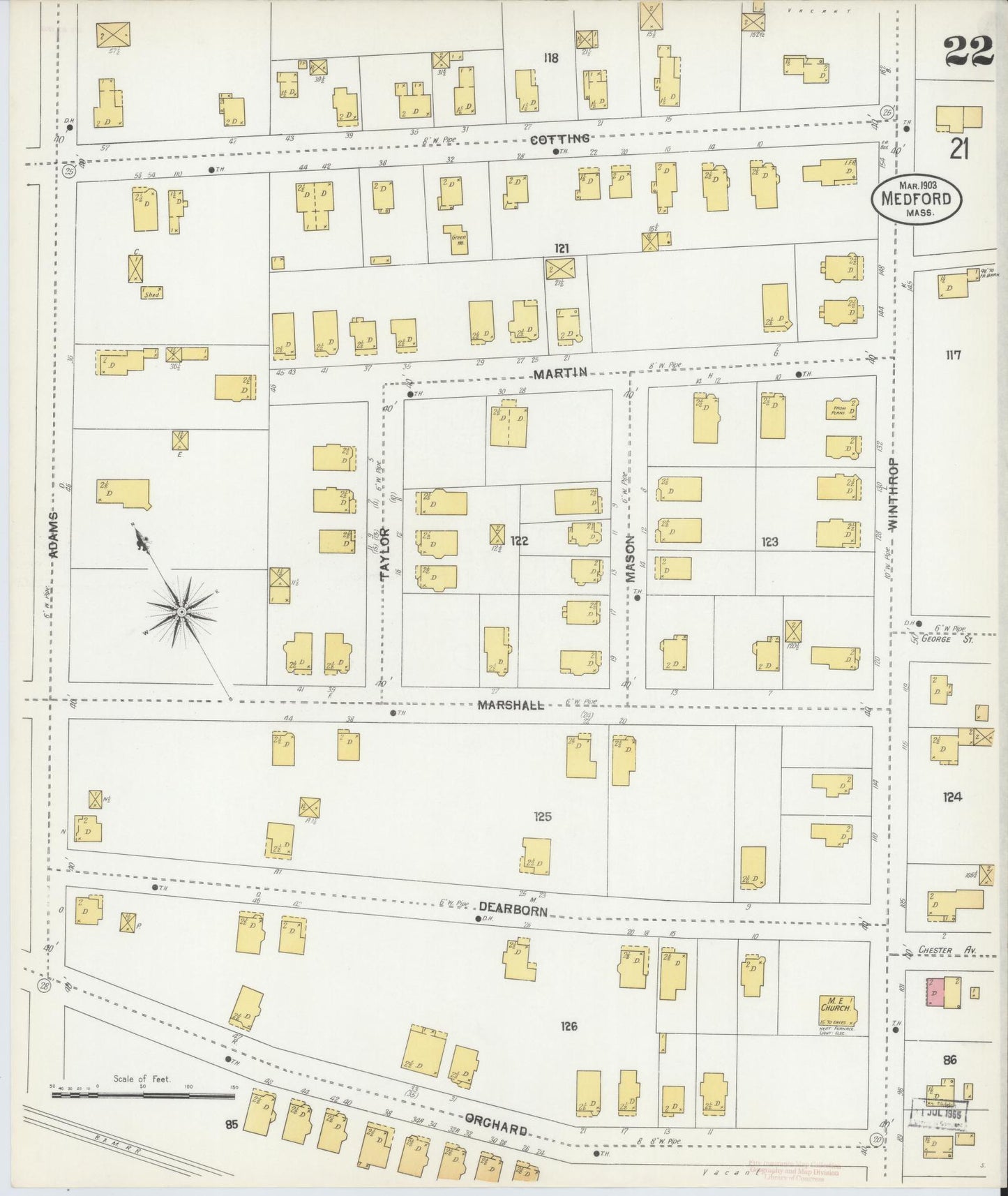 Sanborn Fire Insurance Map from Medford, Middlesex County, Massachusetts (1903), Sheet #0022 - Complete Map Set gallery image, historic Sanborn map, vintage wall art, Massachusetts Massachusetts