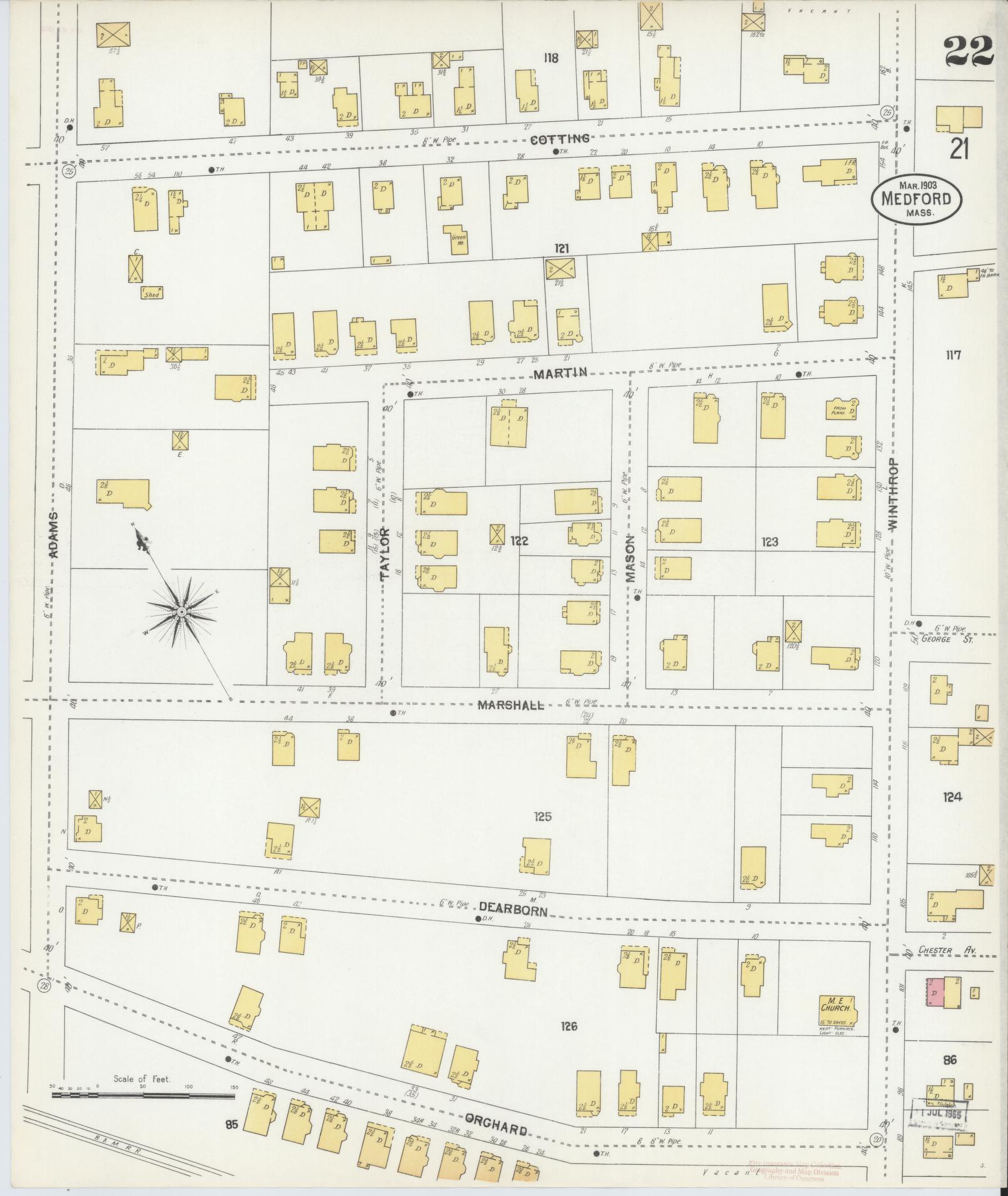 Sanborn Fire Insurance Map from Medford, Middlesex County, Massachusetts (1903), Sheet #0022 - Complete Map Set gallery image, historic Sanborn map, vintage wall art, Massachusetts Massachusetts