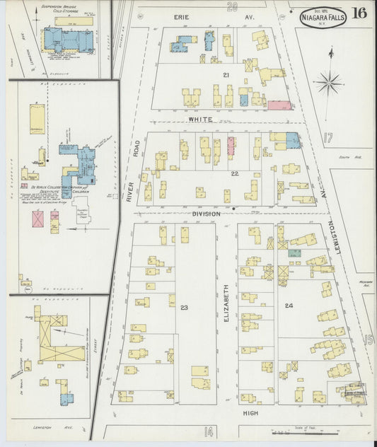 Sanborn Fire Insurance Map from Niagara Falls, Niagara County, New York (1892), Sheet #0016 - Historic Sanborn Fire Insurance Map Print, vintage old map wall art, antique decor, genealogy gift, New York New York map
