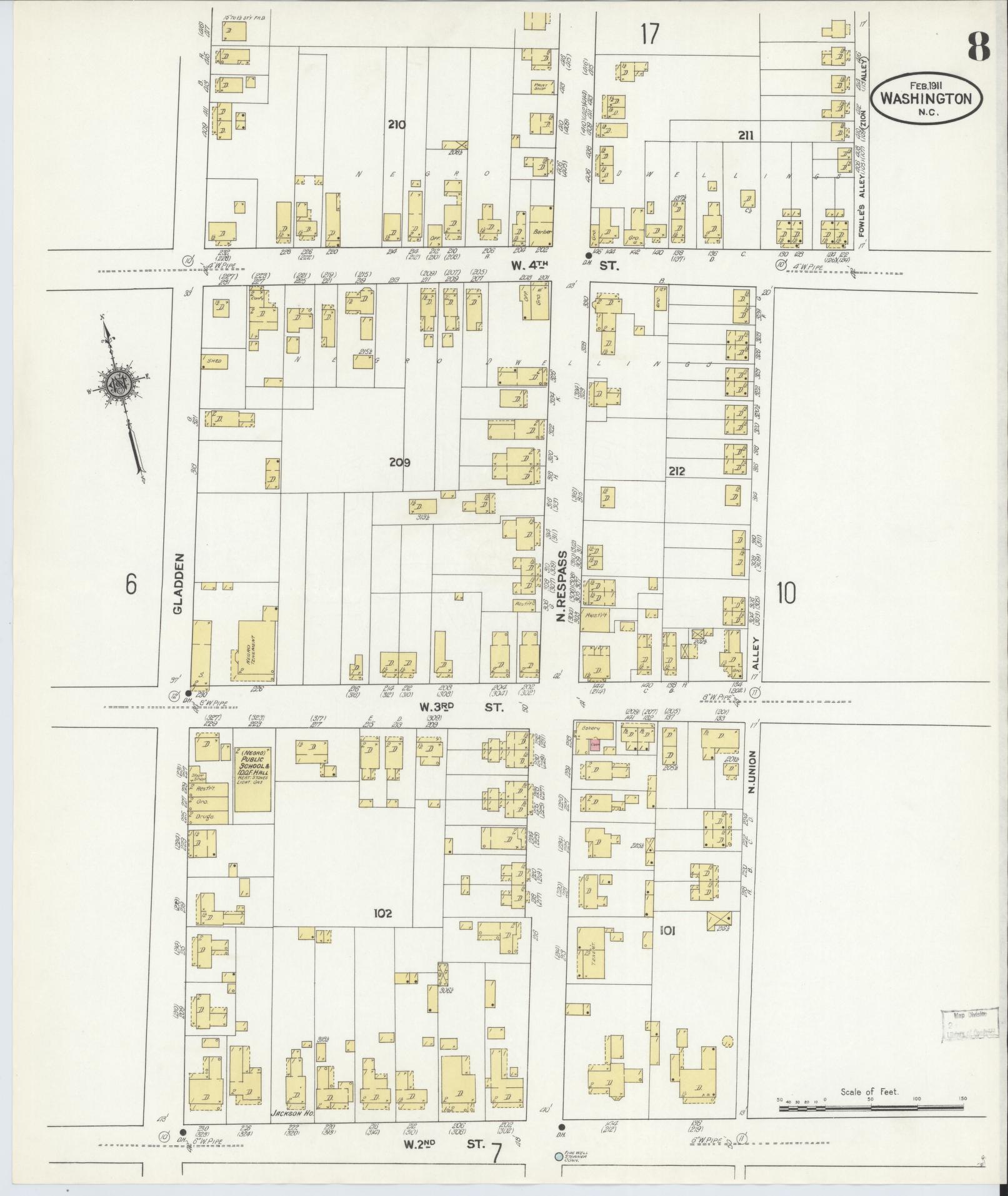 Sanborn Fire Insurance Map from Washington, Beaufort County, North Carolina (1911), Sheet #0008 - Historic Sanborn Fire Insurance Map Print, vintage old map wall art, antique decor, genealogy gift, Washington Washington map