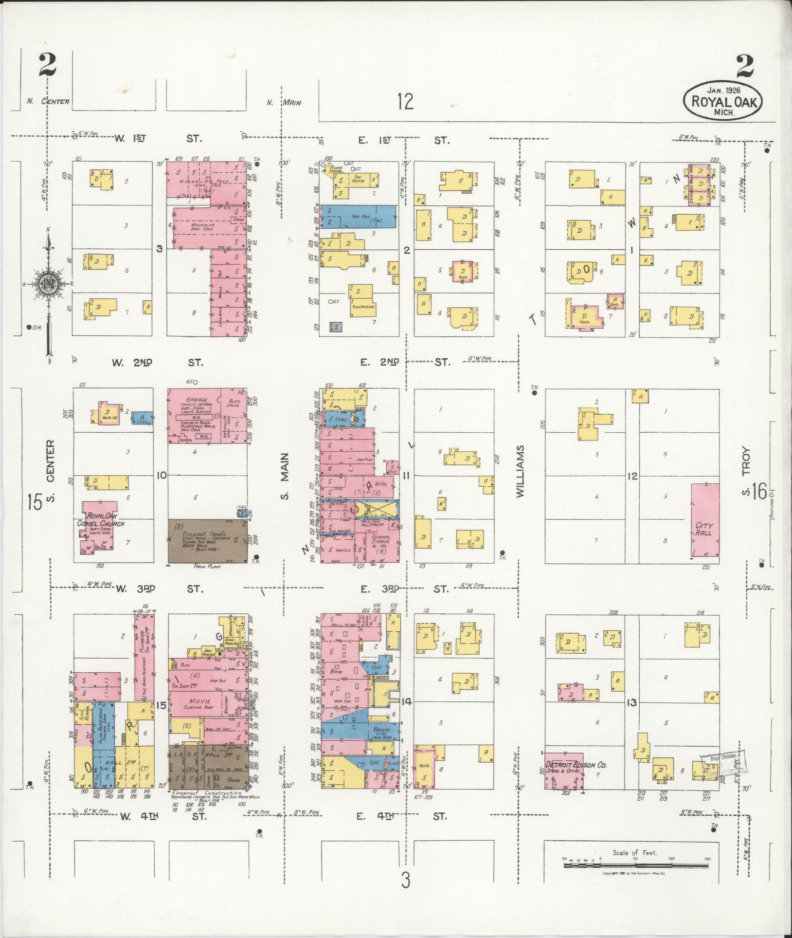 Sanborn Fire Insurance Map from Royal Oak, Oakland County, Michigan (1926), Sheet #0002 - Complete Map Set gallery image, historic Sanborn map, vintage wall art, Michigan Michigan