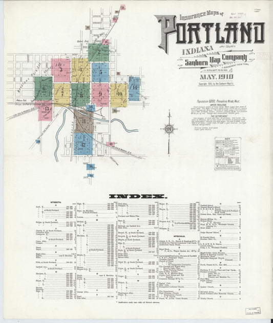 Sanborn Fire Insurance Map from Portland, Jay County, Indiana (1910), Sheet #0001 - Historic Sanborn Fire Insurance Map Print, vintage old map wall art, antique decor, genealogy gift, Indiana Indiana map
