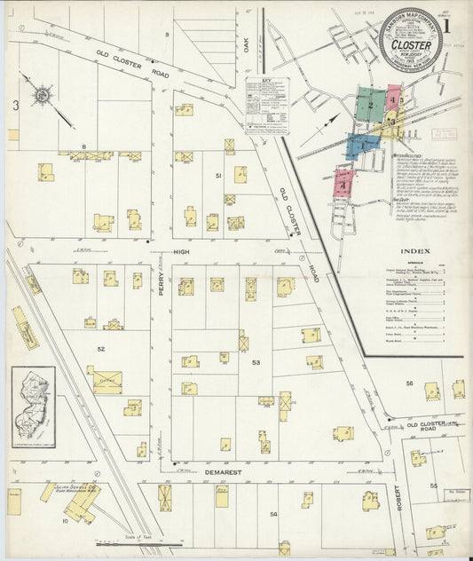 Sanborn Fire Insurance Map from Closter, Bergen County, New Jersey (1913), Sheet #0001 - Complete Map Set gallery image, historic Sanborn map, vintage wall art, New Jersey New Jersey