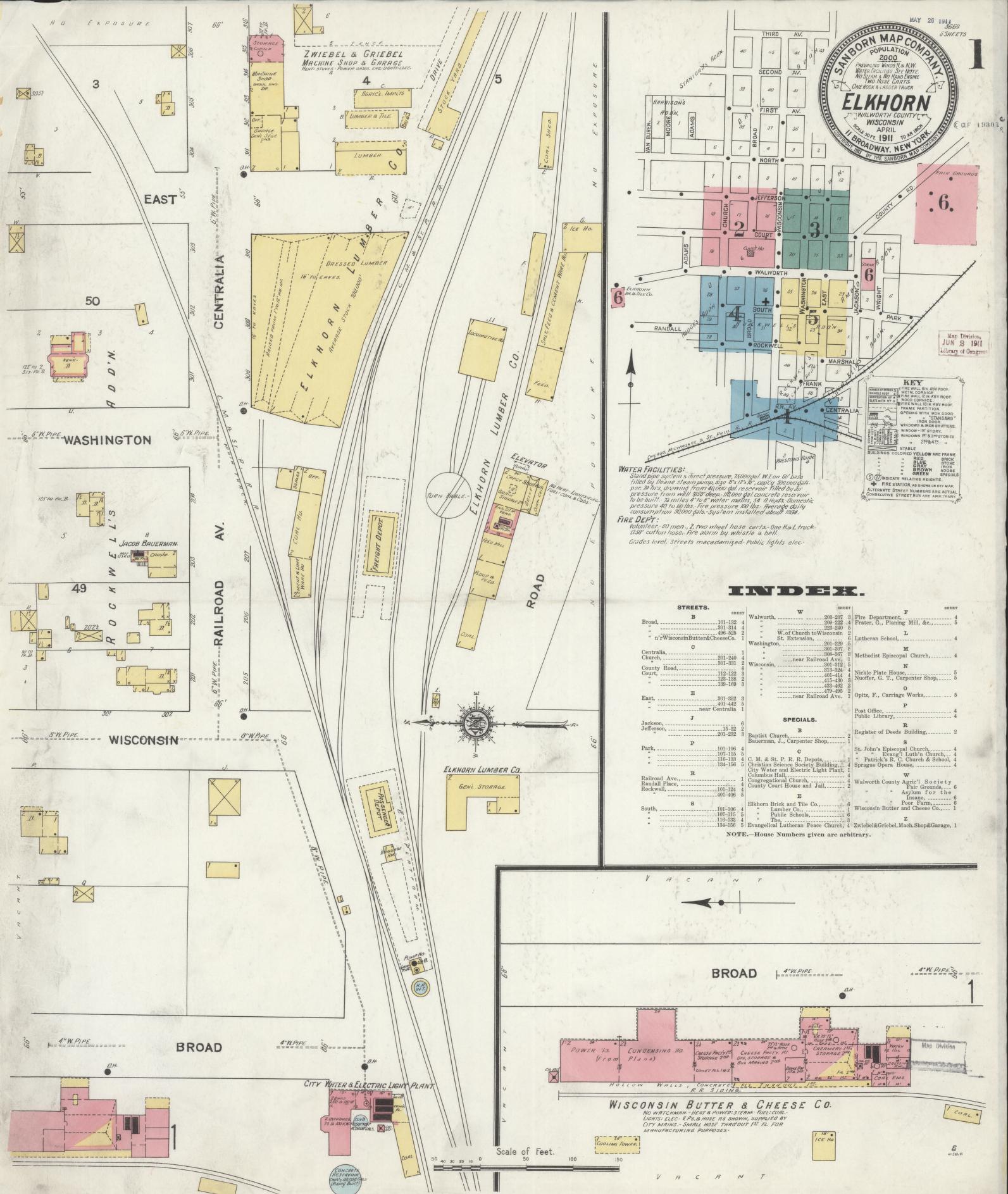 Sanborn Fire Insurance Map from Elkhorn, Walworth County, Wisconsin (1911), Sheet #0001 - Complete Map Set gallery image, historic Sanborn map, vintage wall art, Wisconsin Wisconsin
