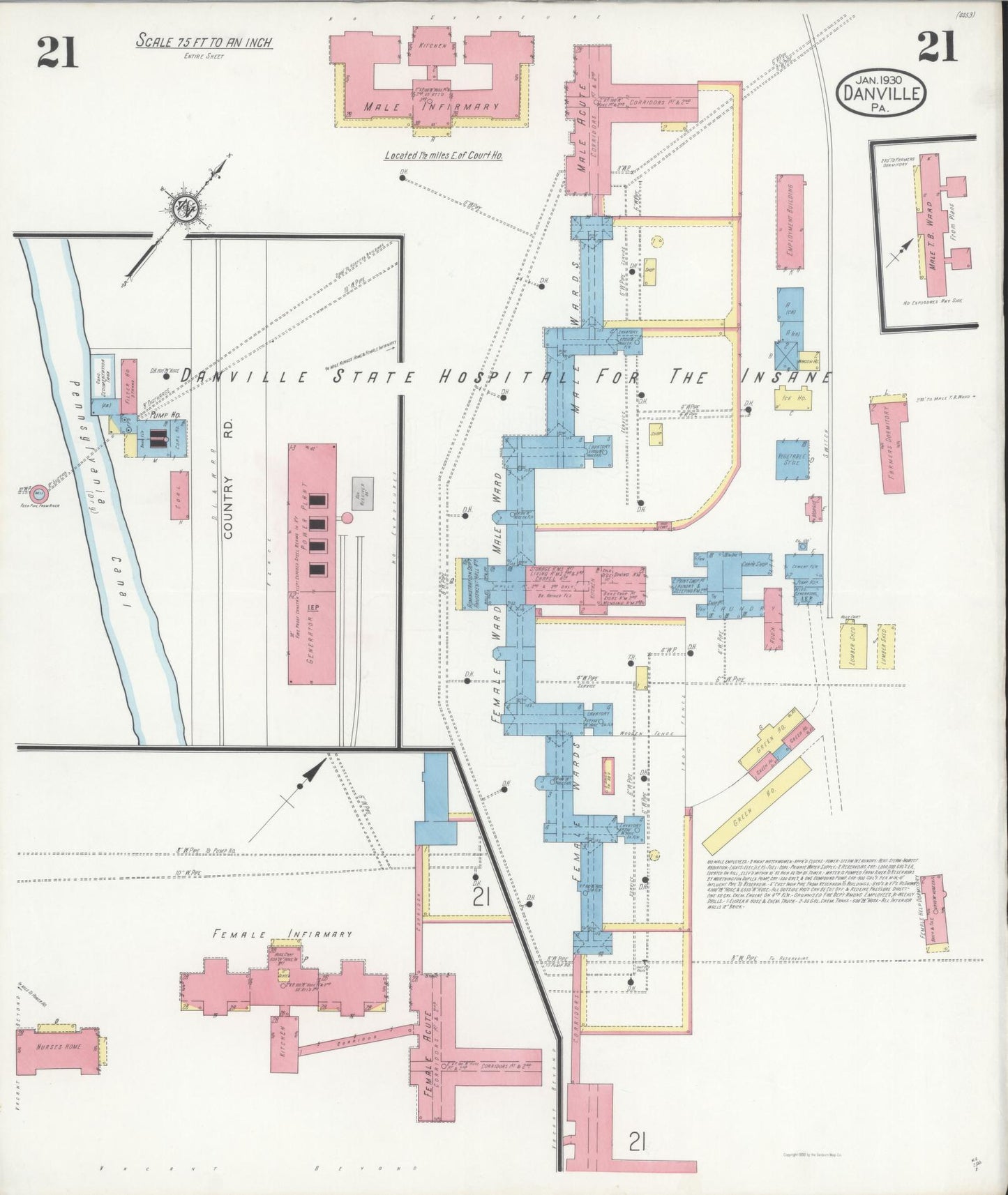 Sanborn Fire Insurance Map from Danville, Montour County, Pennsylvania (1930), Sheet #0021 - Historic Sanborn Fire Insurance Map Print, vintage old map wall art, antique decor, genealogy gift, Pennsylvania Pennsylvania map