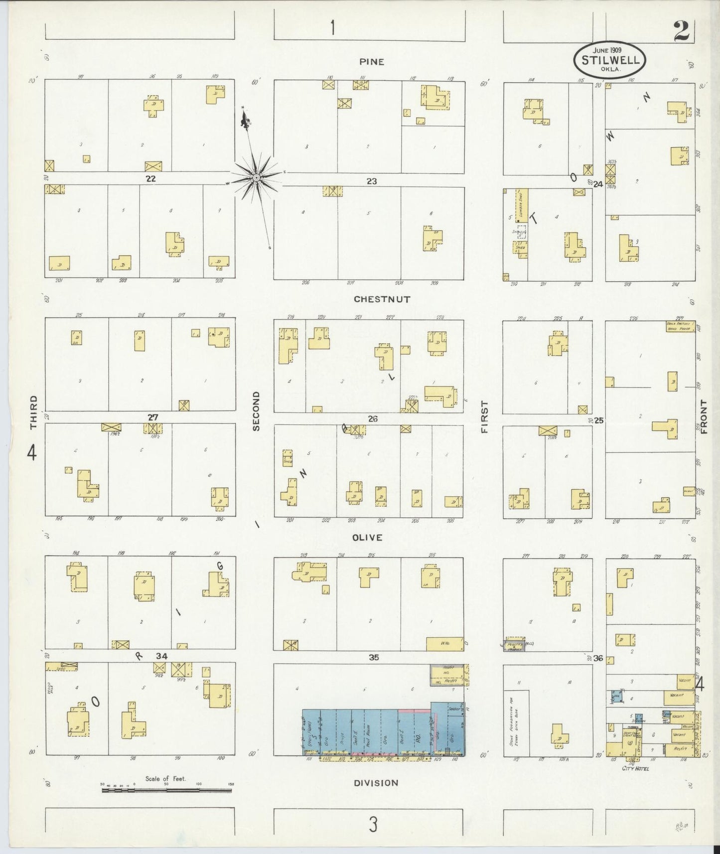 Sanborn Fire Insurance Map from Stillwell, Adair County, Oklahoma (1909), Sheet #0002 - Historic Sanborn Fire Insurance Map Print, vintage old map wall art, antique decor, genealogy gift, Oklahoma Oklahoma map