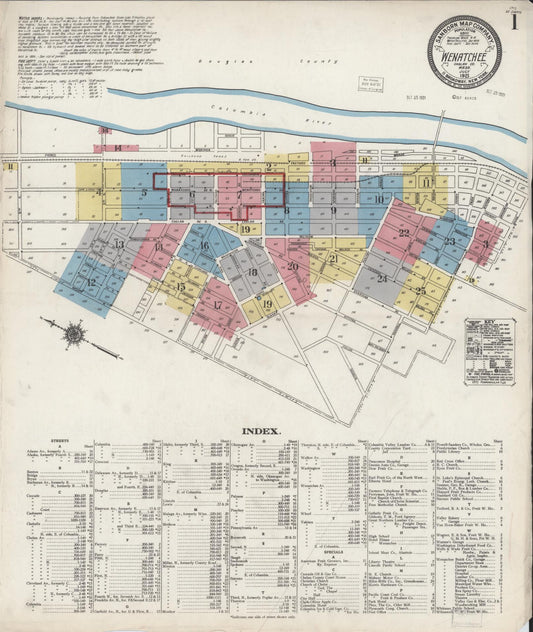Sanborn Fire Insurance Map from Wenatchee, Chelan County, Washington (1921), Sheet #0001 - Historic Sanborn Fire Insurance Map Print, vintage old map wall art, antique decor, genealogy gift, Washington Washington map