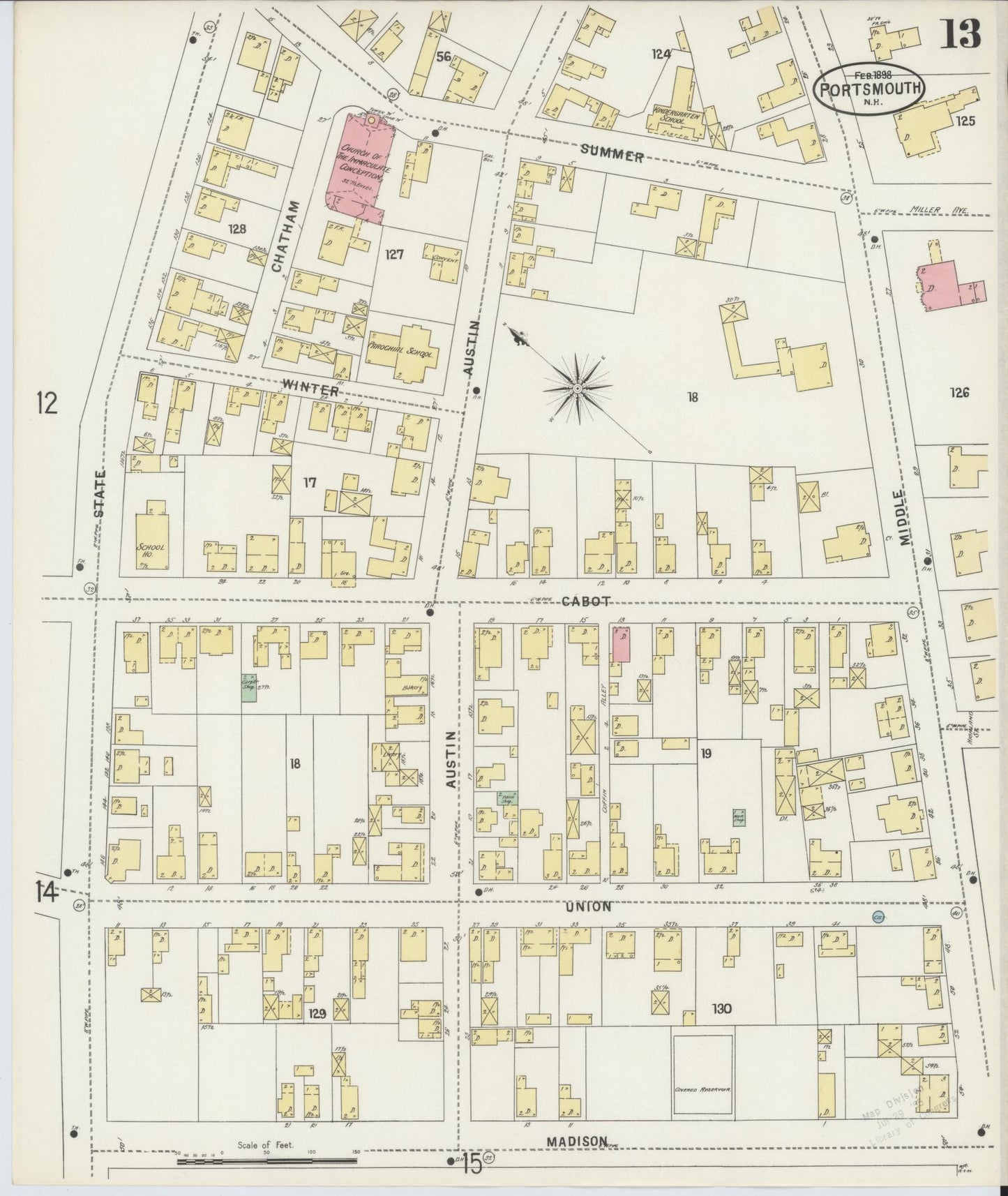 Sanborn Fire Insurance Map from Portsmouth, Rockingham County, New Hampshire (1898), Sheet #0013 - Historic Sanborn Fire Insurance Map Print, vintage old map wall art, antique decor, genealogy gift, New Hampshire New Hampshire map