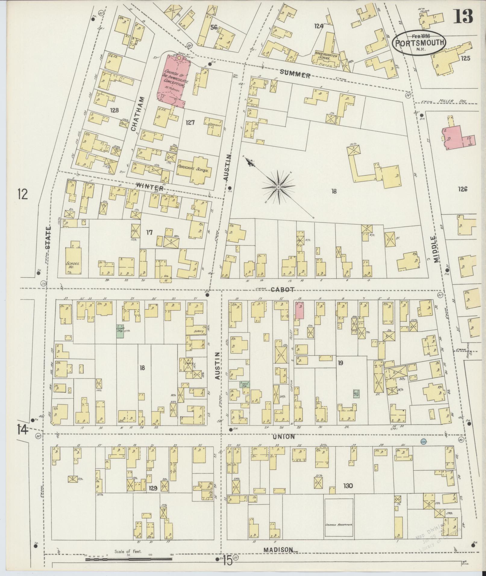 Sanborn Fire Insurance Map from Portsmouth, Rockingham County, New Hampshire (1898), Sheet #0013 - Historic Sanborn Fire Insurance Map Print, vintage old map wall art, antique decor, genealogy gift, New Hampshire New Hampshire map