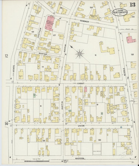 Sanborn Fire Insurance Map from Portsmouth, Rockingham County, New Hampshire (1898), Sheet #0013 - Historic Sanborn Fire Insurance Map Print, vintage old map wall art, antique decor, genealogy gift, New Hampshire New Hampshire map