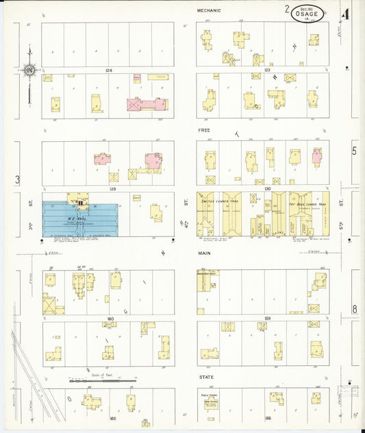 Sanborn Fire Insurance Map from Osage, Mitchell County, Iowa (1911), Sheet #0004 - Historic Sanborn Fire Insurance Map Print, vintage old map wall art
