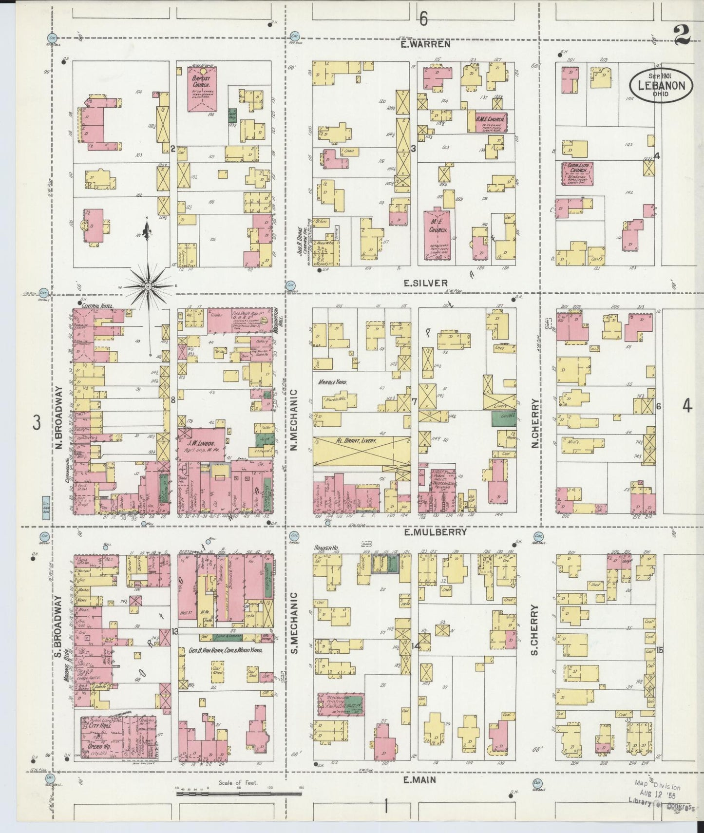 Sanborn Fire Insurance Map from Lebanon, Warren County, Ohio (1901), Sheet #0002 - Complete Map Set gallery image, historic Sanborn map, vintage wall art, Ohio Ohio
