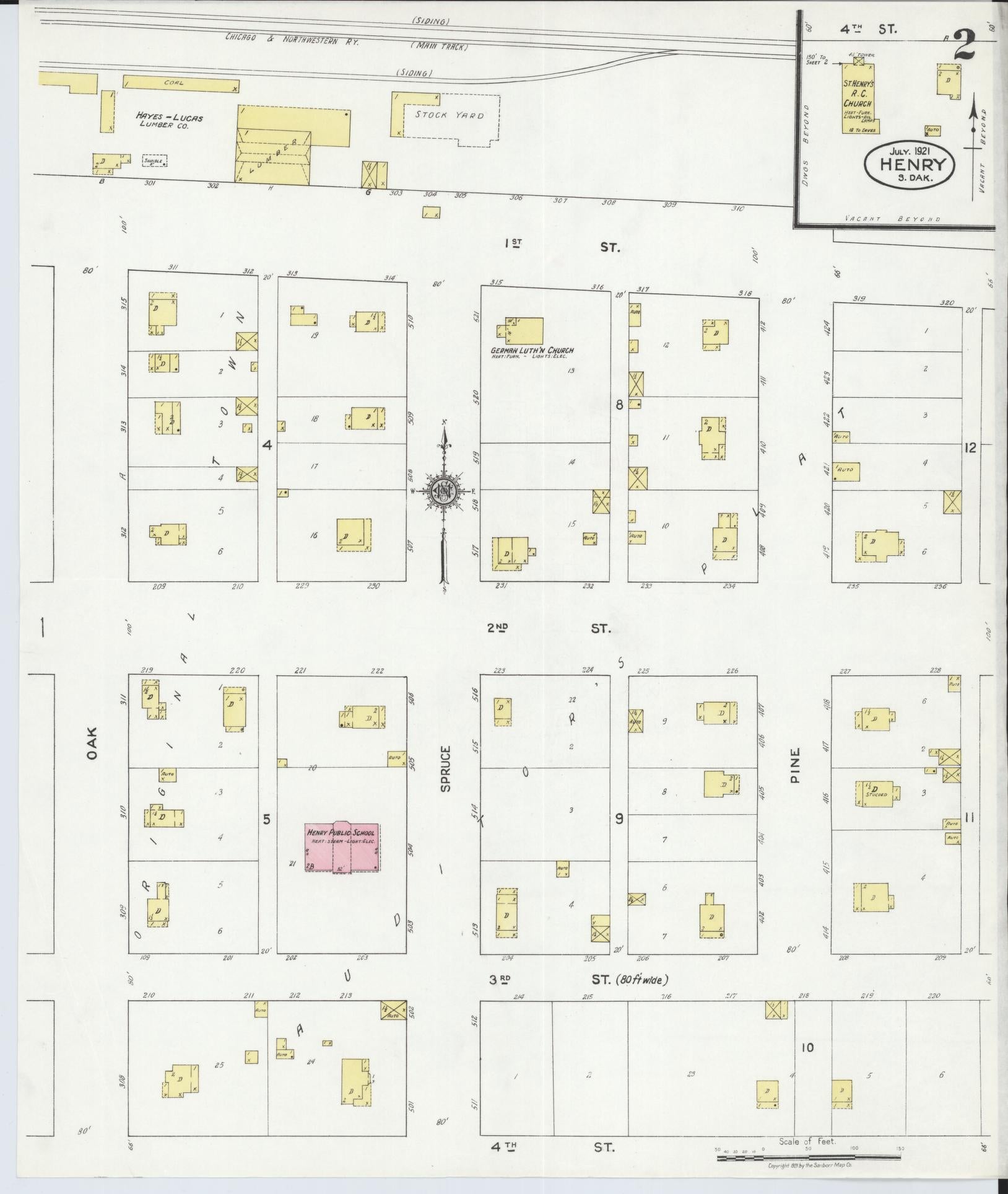 Sanborn Fire Insurance Map from Henry, Codington County, South Dakota (1921), Sheet #0002 - Complete Map Set gallery image, historic Sanborn map, vintage wall art, South Dakota South Dakota
