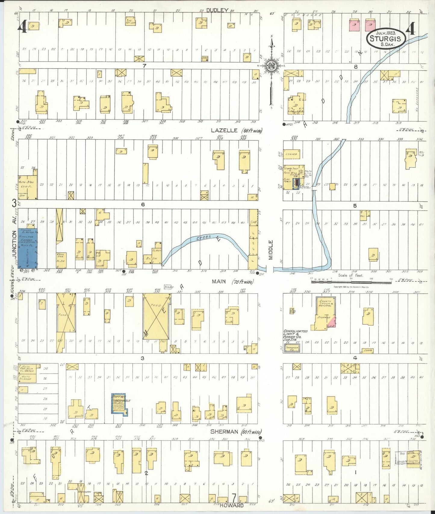 Sanborn Fire Insurance Map from Sturgis, Meade County, South Dakota (1923), Sheet #0004 - Complete Map Set gallery image, historic Sanborn map, vintage wall art, South Dakota South Dakota