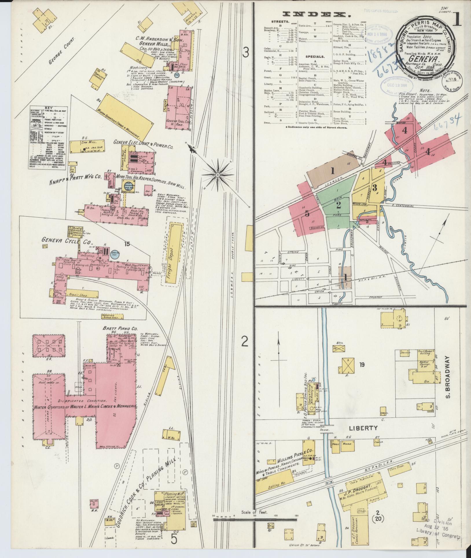 Sanborn Fire Insurance Map from Geneva, Ashtabula County, Ohio (1898), Sheet #0001 - Historic Sanborn Fire Insurance Map Print, vintage old map wall art, antique decor, genealogy gift, Ohio Ohio map