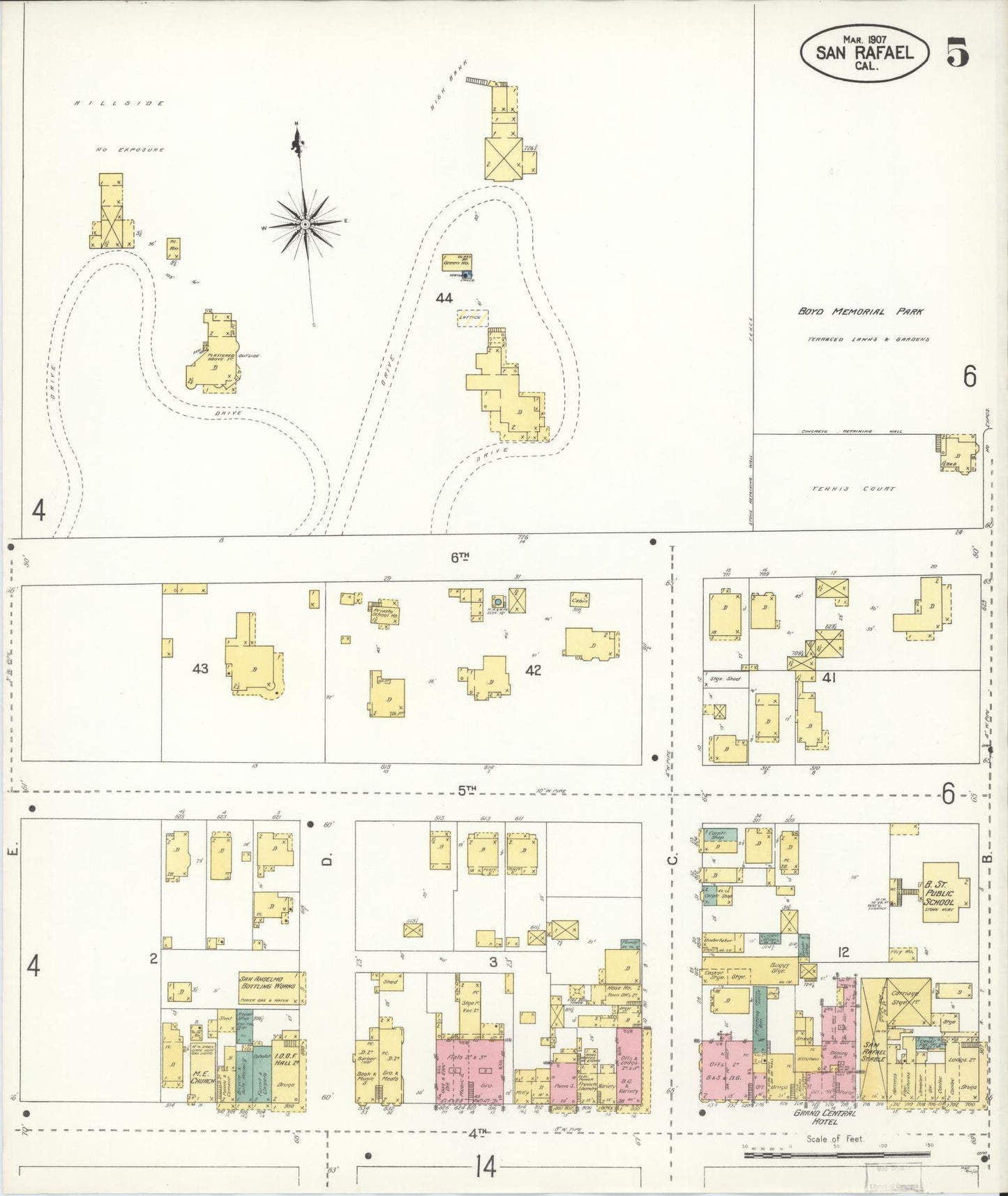 Sanborn Fire Insurance Map from San Rafael, Marin County, California (1907), Sheet #0005 - Complete Map Set gallery image, historic Sanborn map, vintage wall art, California California