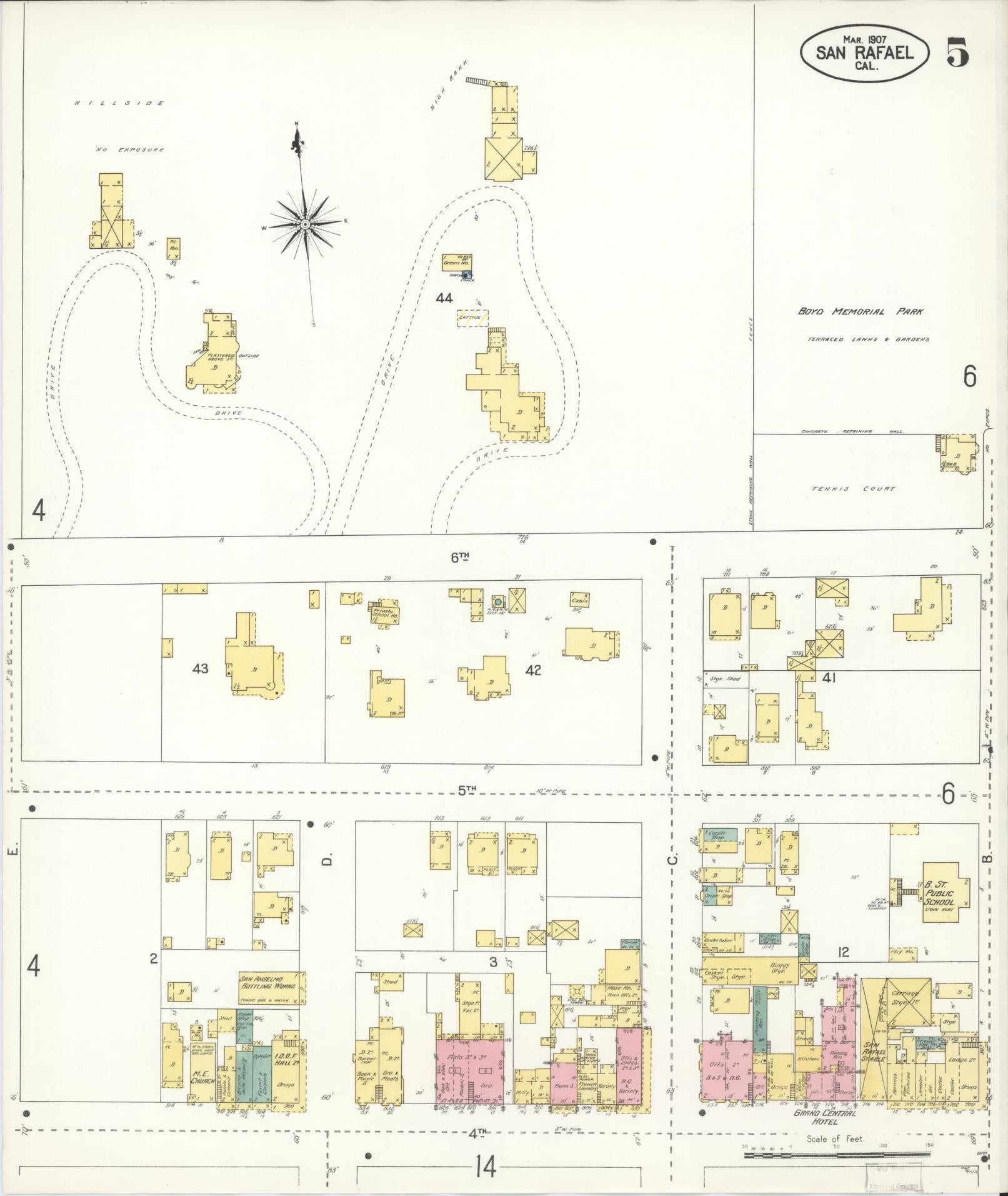 Sanborn Fire Insurance Map from San Rafael, Marin County, California (1907), Sheet #0005 - Complete Map Set gallery image, historic Sanborn map, vintage wall art, California California