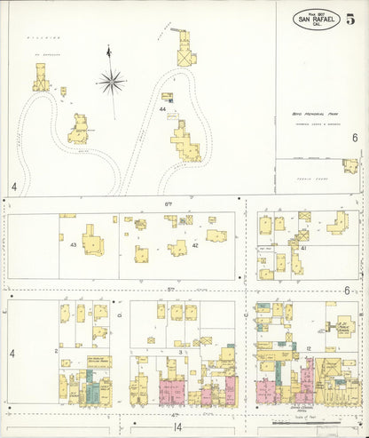 Sanborn Fire Insurance Map from San Rafael, Marin County, California (1907), Sheet #0005 - Complete Map Set gallery image, historic Sanborn map, vintage wall art, California California