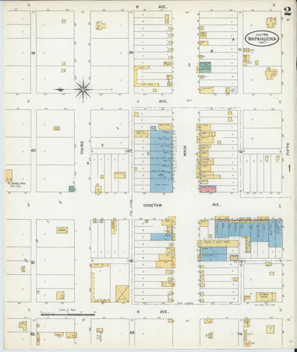 Sanborn Fire Insurance Map from Wapanucka, Johnston County, Oklahoma (1904), Sheet #0002 - Complete Map Set gallery image, historic Sanborn map, vintage wall art, Oklahoma Oklahoma