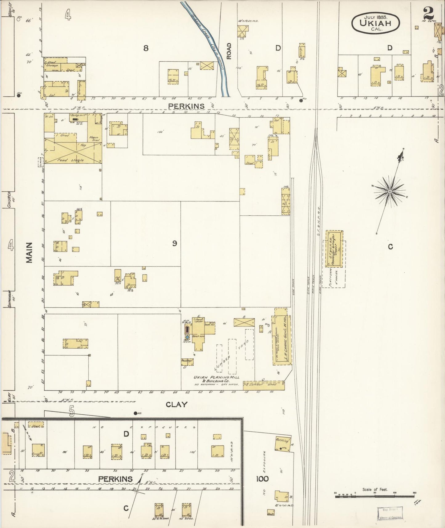 Sanborn Fire Insurance Map from Ukiah, Mendocino County, California (1893), Sheet #0002 - Complete Map Set gallery image, historic Sanborn map, vintage wall art, California California