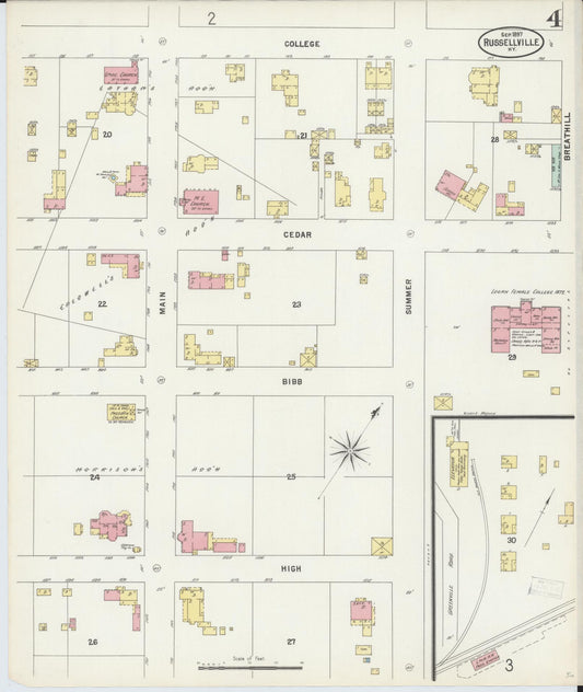 Sanborn Fire Insurance Map from Russellville, Logan County, Kentucky (1897), Sheet #0004 - Historic Sanborn Fire Insurance Map Print, vintage old map wall art, antique decor, genealogy gift, Kentucky Kentucky map