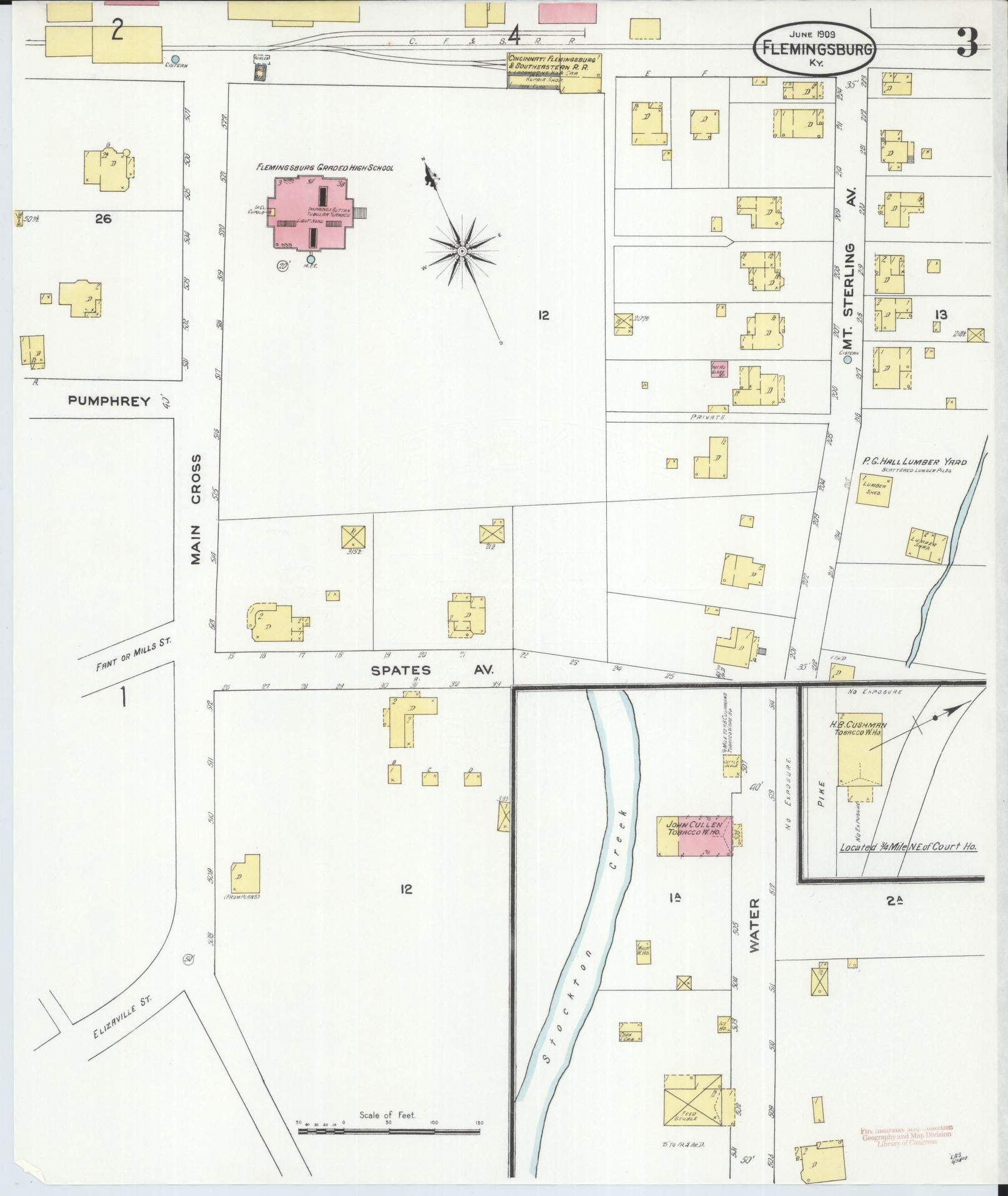 Sanborn Fire Insurance Map from Flemingsburg, Fleming County, Kentucky (1909), Sheet #0003 - Complete Map Set gallery image, historic Sanborn map, vintage wall art, Kentucky Kentucky
