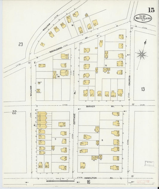 Sanborn Fire Insurance Map from White Plains, Westchester County, New York (1905), Sheet #0015 - Historic Sanborn Fire Insurance Map Print, vintage old map wall art, antique decor, genealogy gift, New York New York map