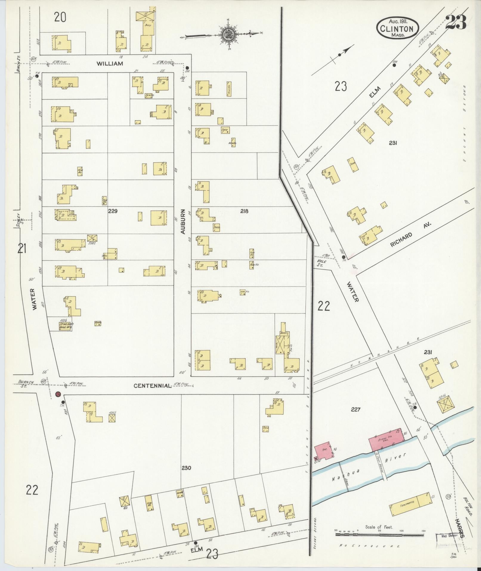 Sanborn Fire Insurance Map from Clinton, Worcester County, Massachusetts (1911), Sheet #0023 - Complete Map Set gallery image, historic Sanborn map, vintage wall art, Massachusetts Massachusetts